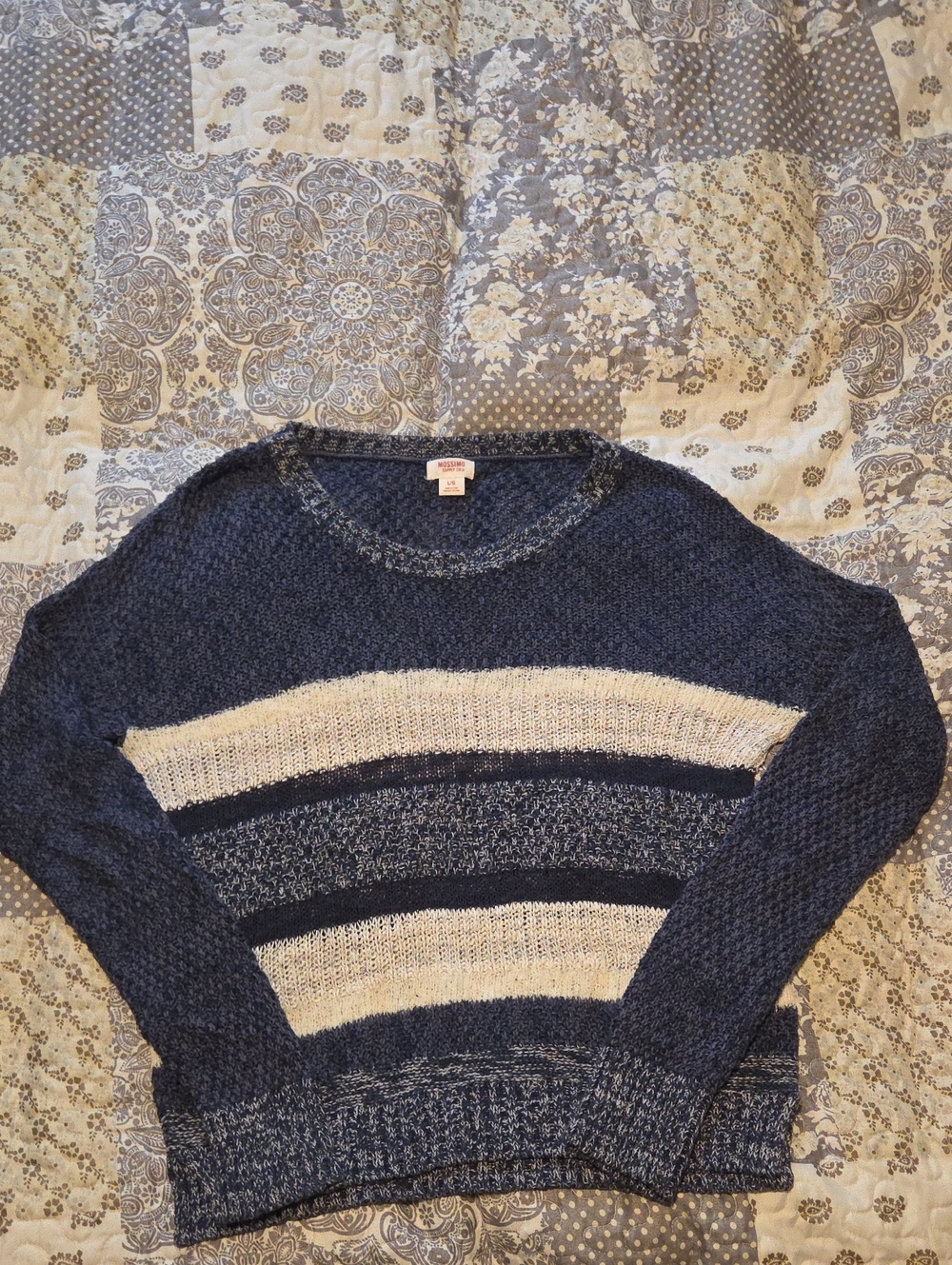 Mossimo Supply Co. Navy and Cream Striped Crew Sweater